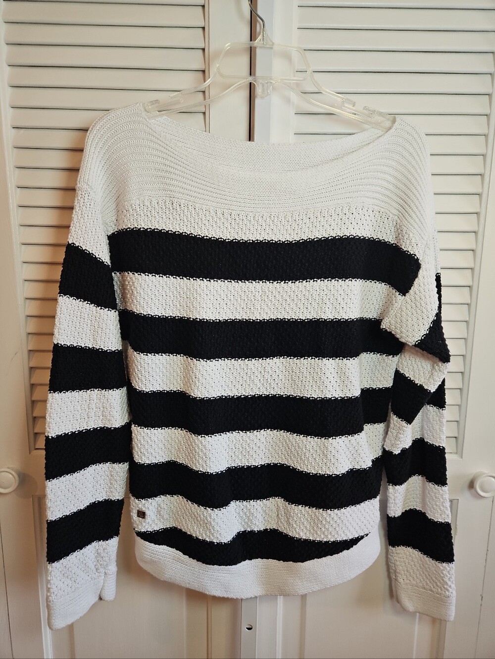 Ralph Lauren Chunky Knit Striped Sweater Women’s Size Small Coastal Preppy Black